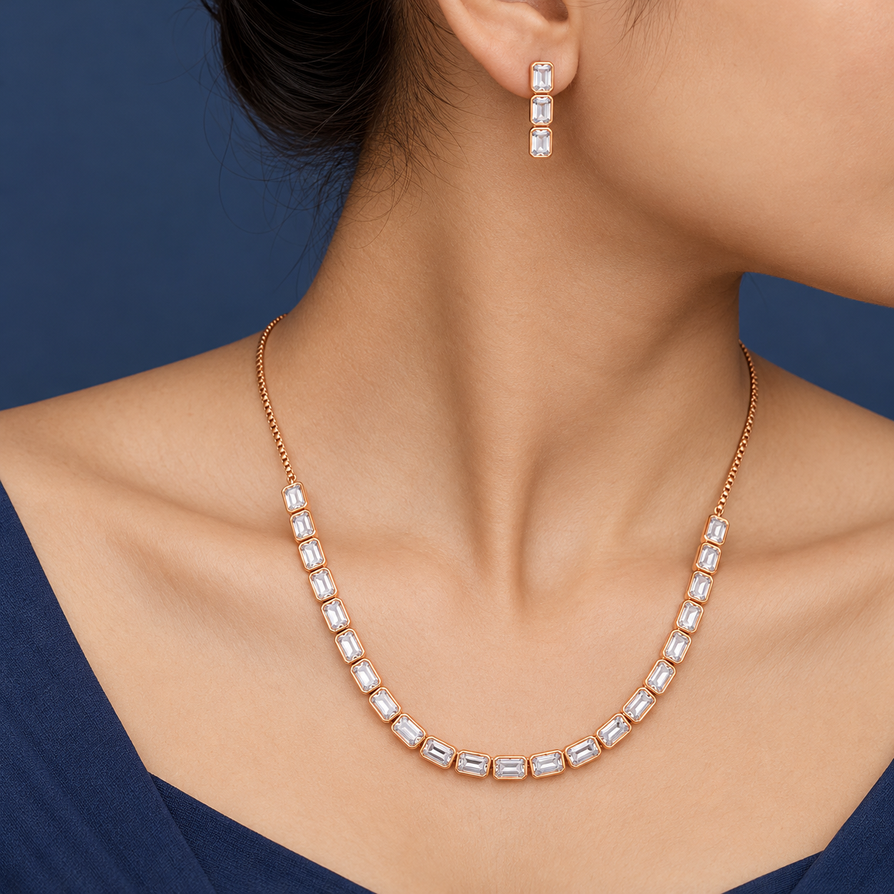 925 Silver Champagne Stone Necklace & Earrings Set