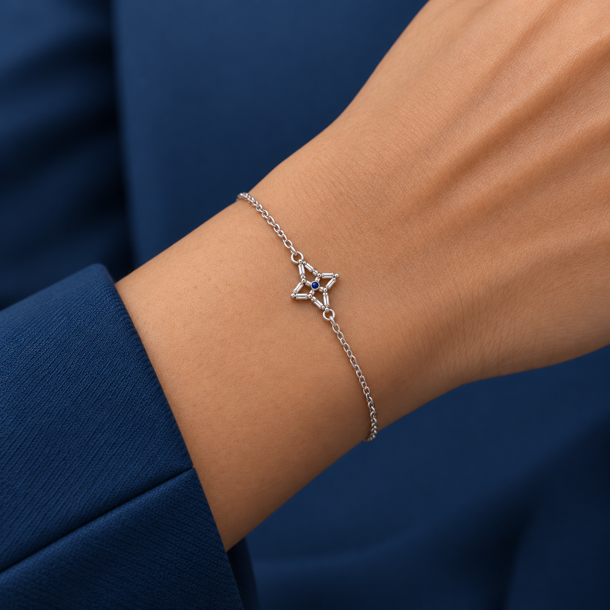 925 Silver Blue Stone Geometric Star Bracelet