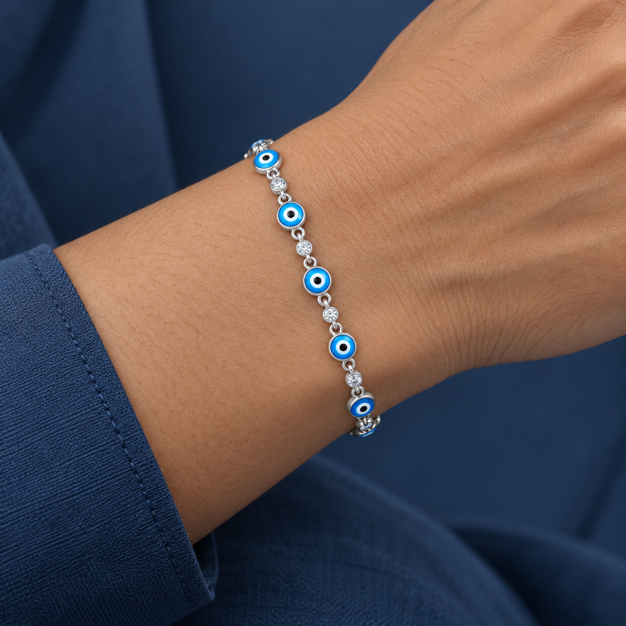 925 Silver Blue Evil Eye Charm Bracelet