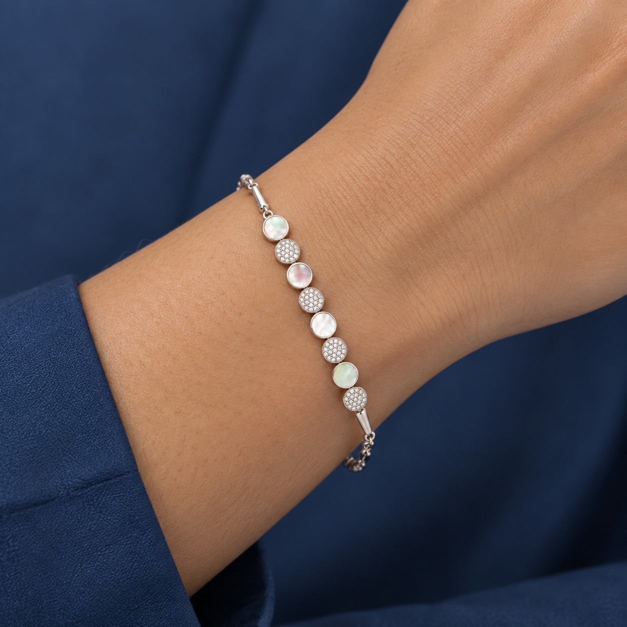 925 Silver Iridescent Round Charm Bracelet