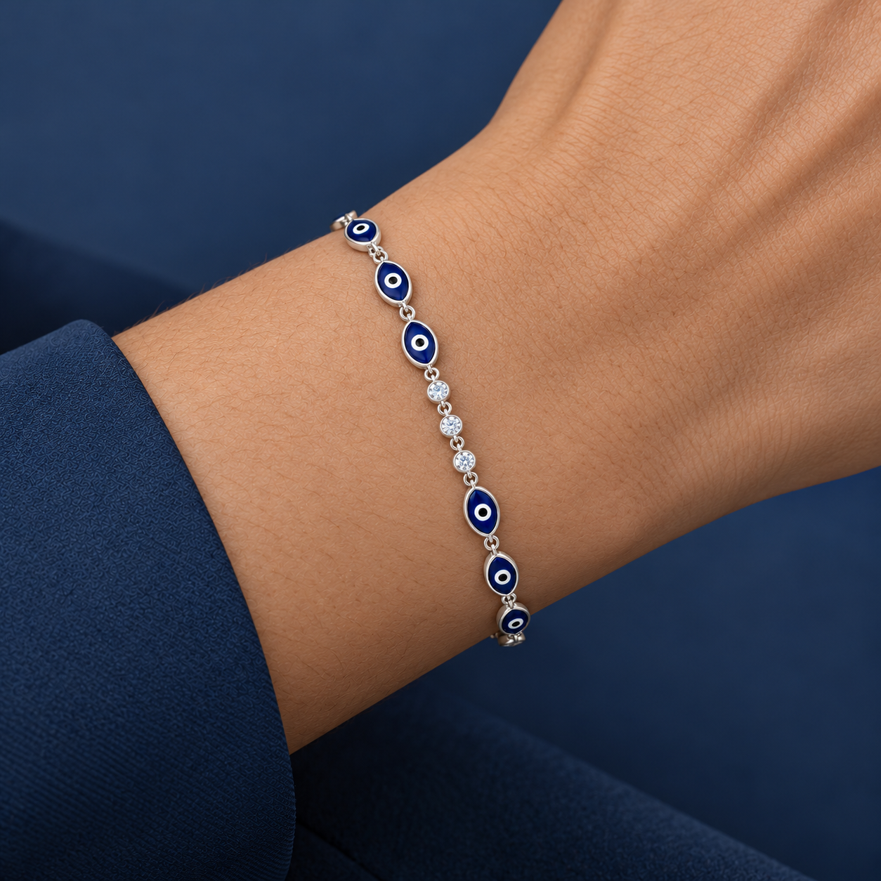 925 Silver Blue Evil Eye Charm Bracelet