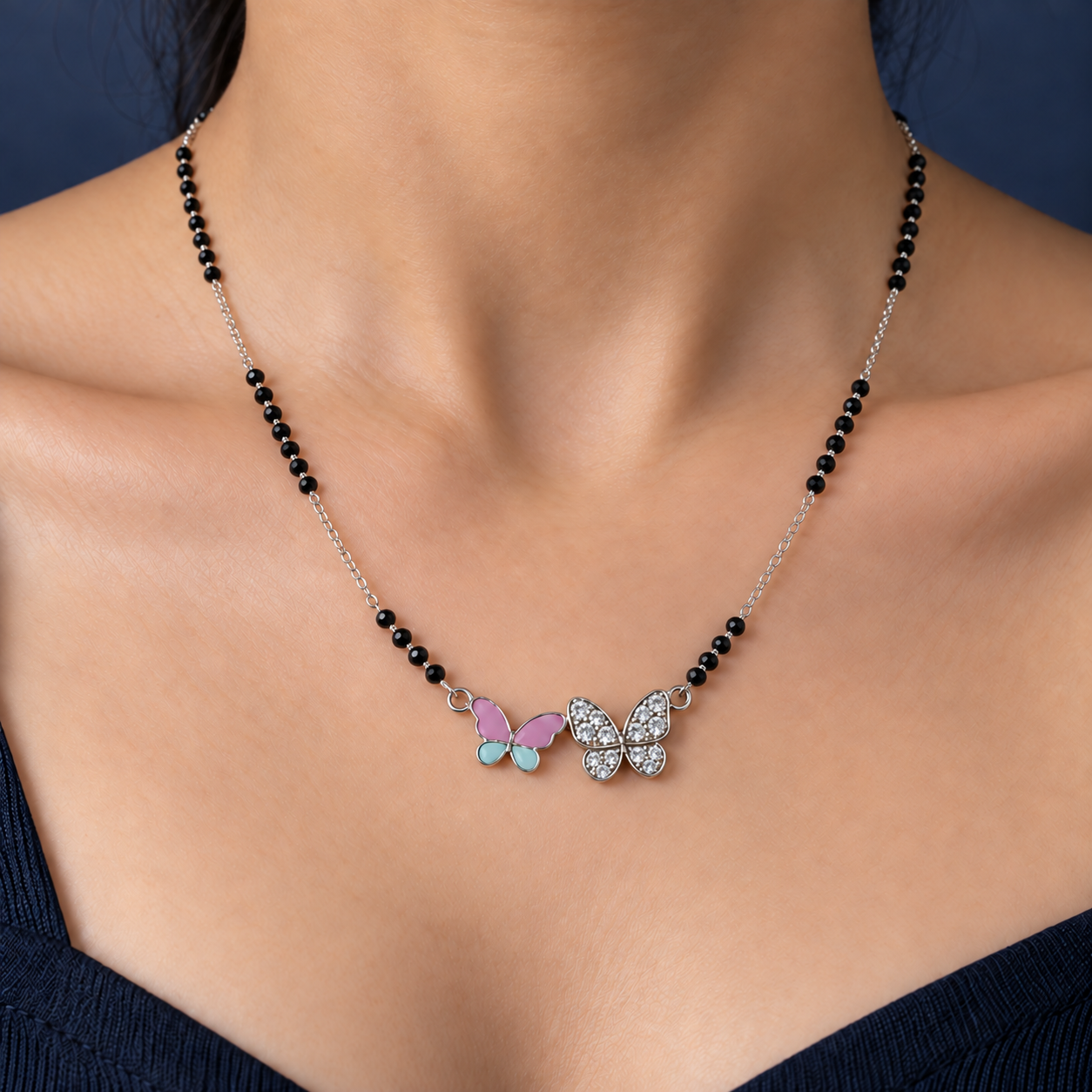 Dual Butterfly 925 Silver Mangalsutra