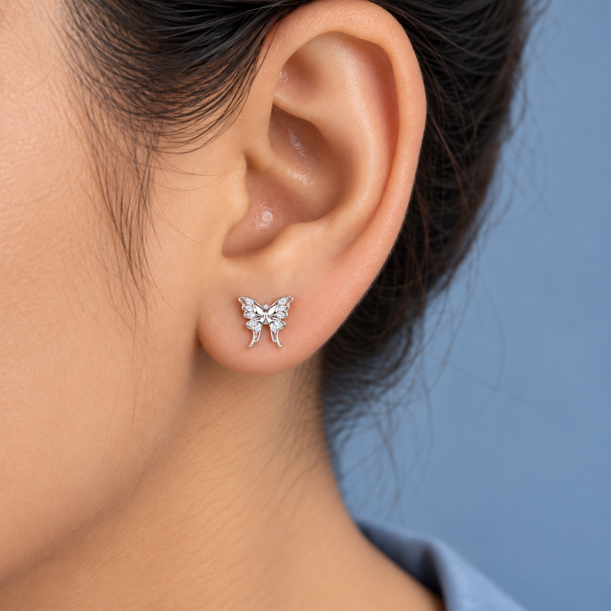 Elegant Butterfly Design 925 Sterling Silver Stud Earrings