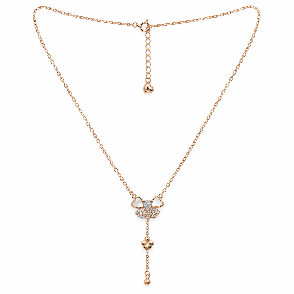 925 Silver Rose Gold Butterfly Drop Necklace