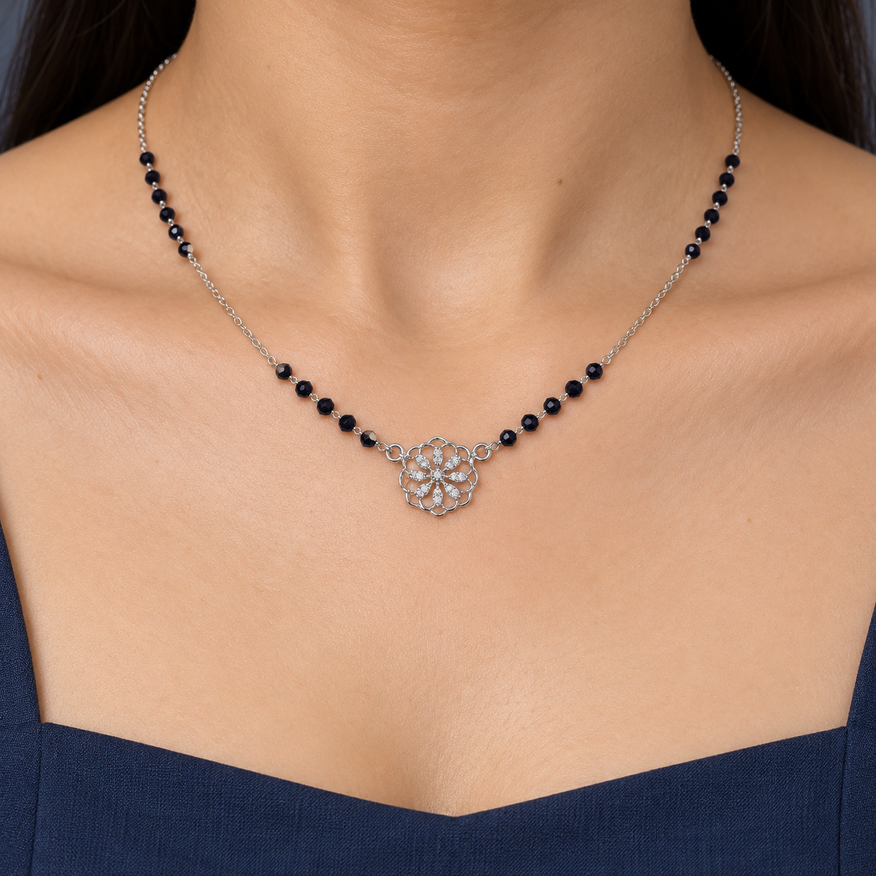 Filigree Flower 925 Silver Mangalsutra