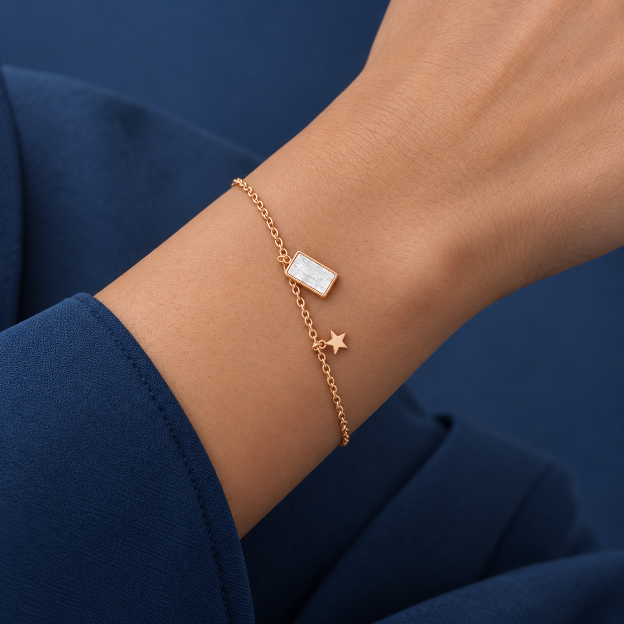 925 Silver Rose Gold Star Charm Bracelet