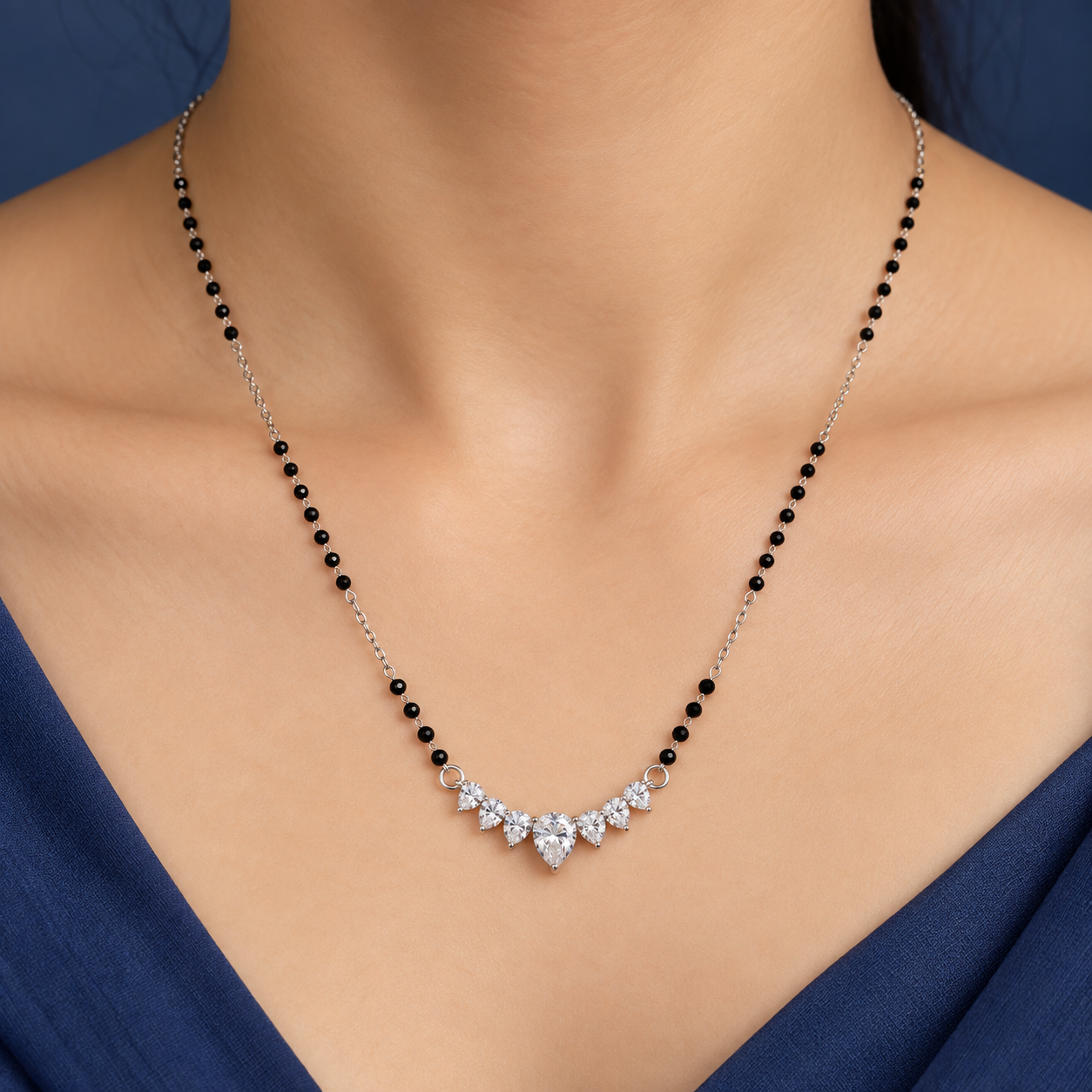 Pear Drop Sparkle 925 Silver Mangalsutra