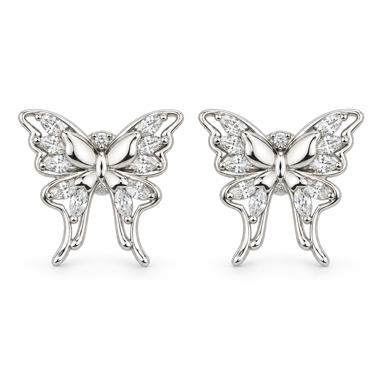 Elegant Butterfly Design 925 Sterling Silver Stud Earrings
