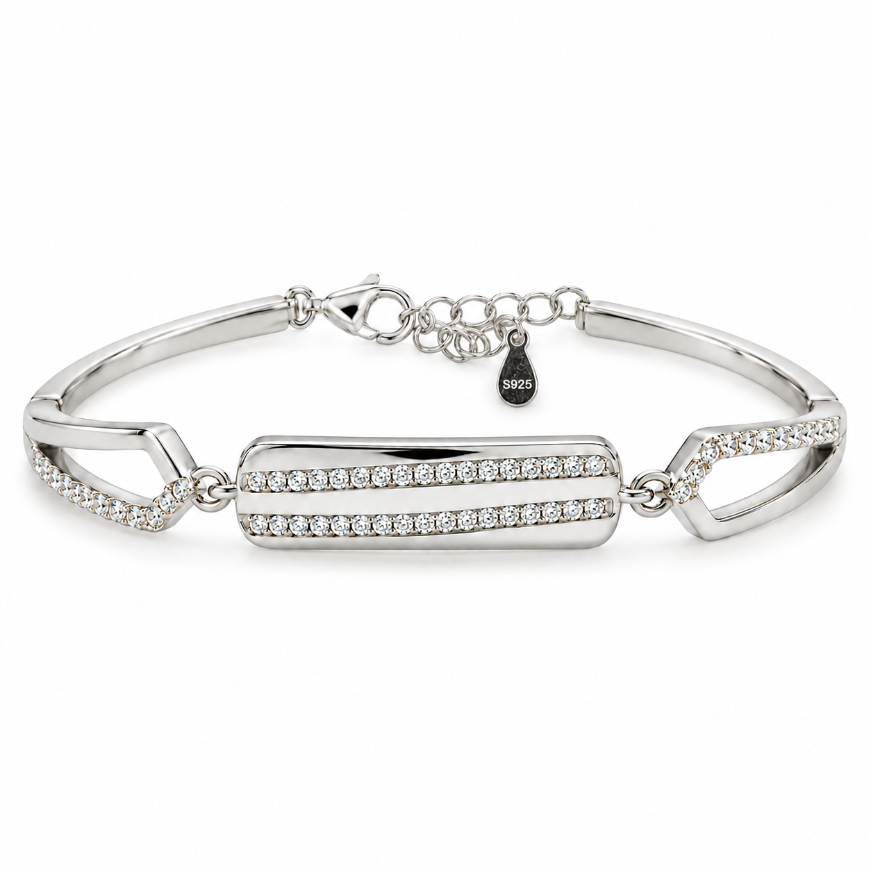 Dual Row Sparkling 925 Silver Kada Bracelet