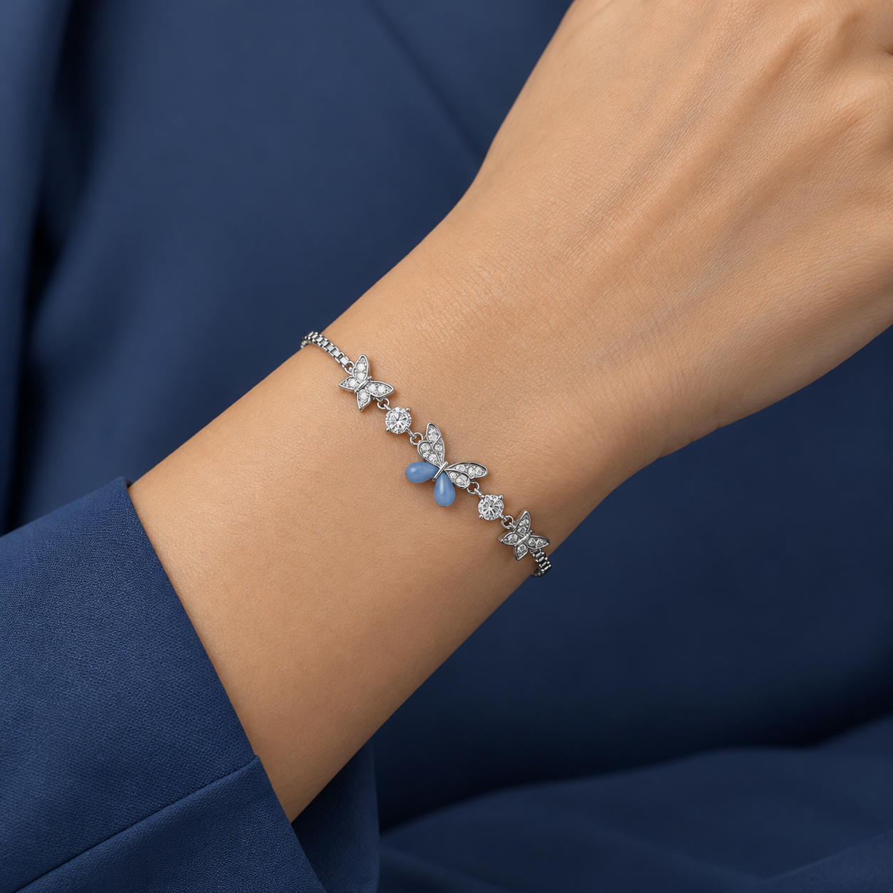 925 Silver Blue Butterfly Charm Bracelet