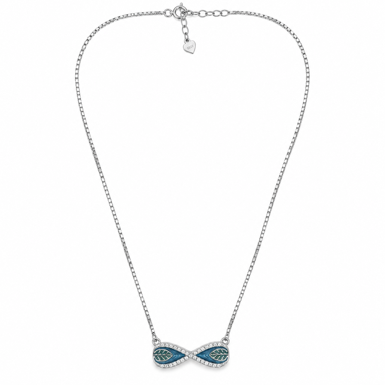 Blue Leaf Infinity Silver Necklace