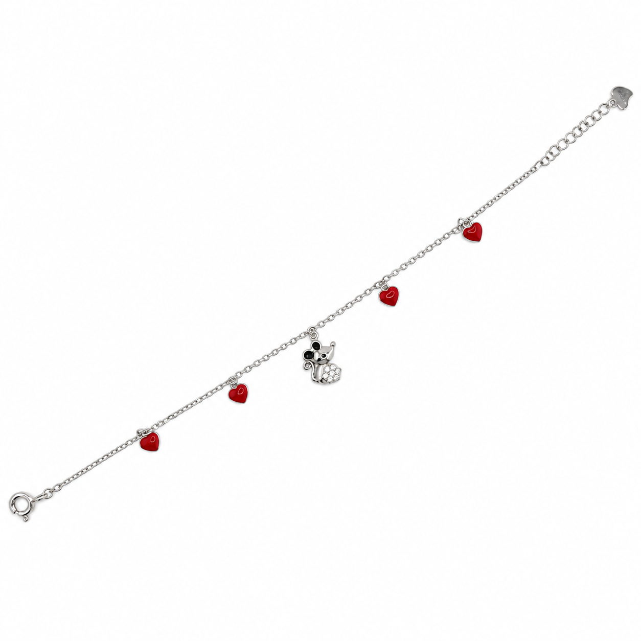 925 Silver Teddy Bear & Red Heart Charm Bracelet