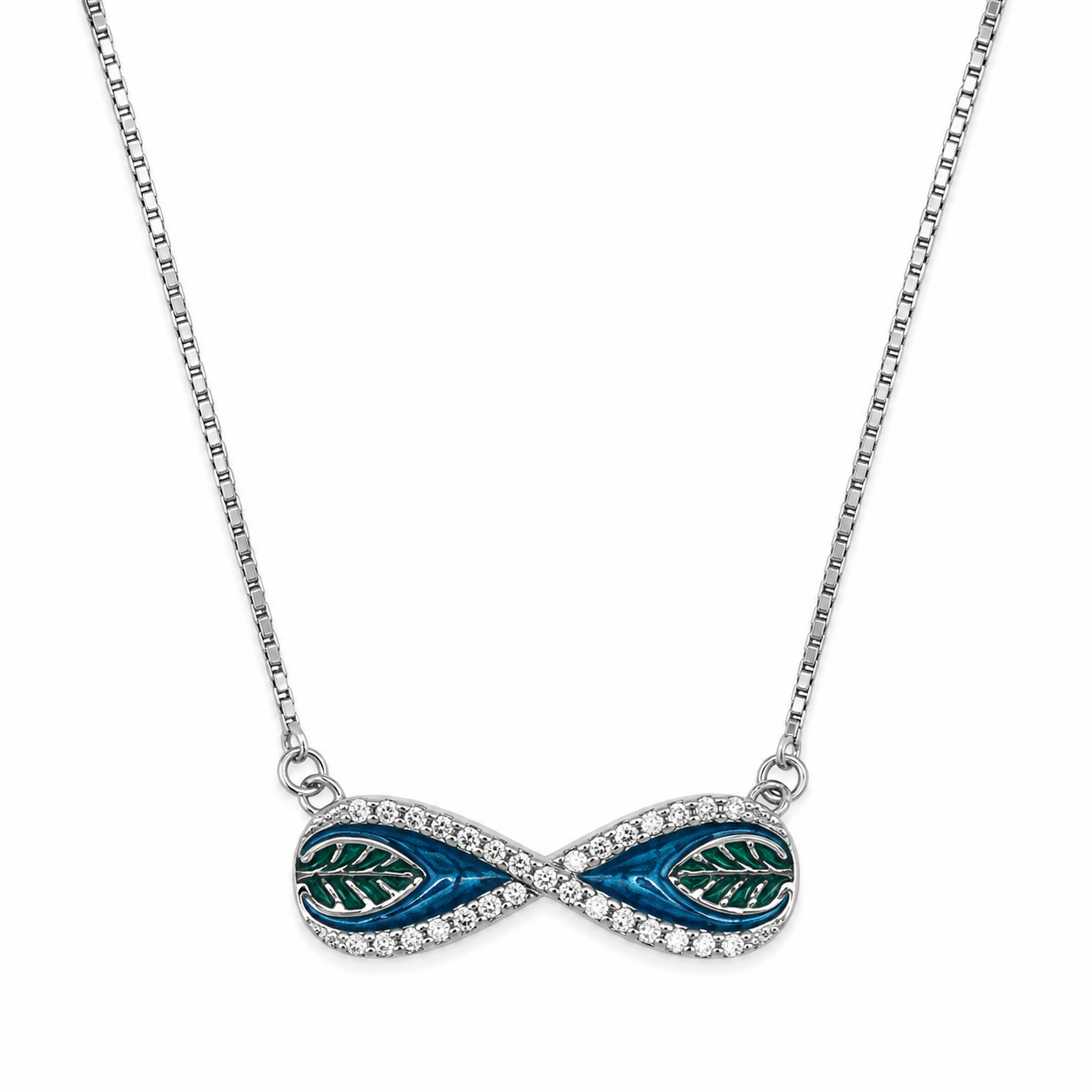 Blue Leaf Infinity Silver Necklace