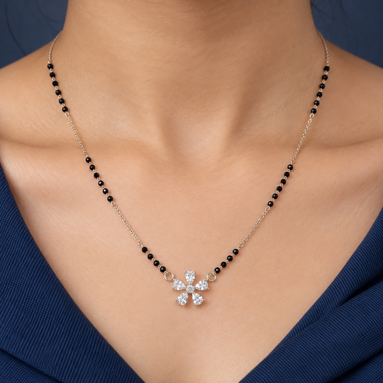 Crystal Bloom 925 Silver Mangalsutra