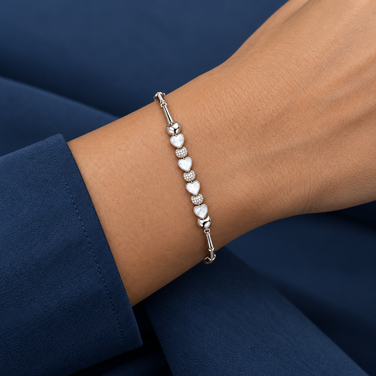 925 Silver Pearl Heart Stone Bracelet