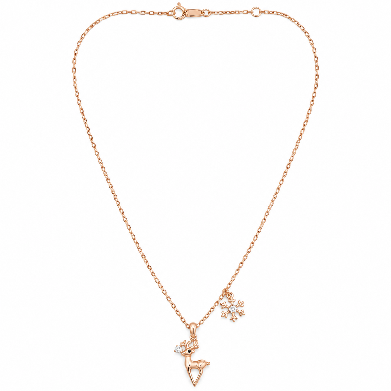 Reindeer Charm Rose Gold Necklace