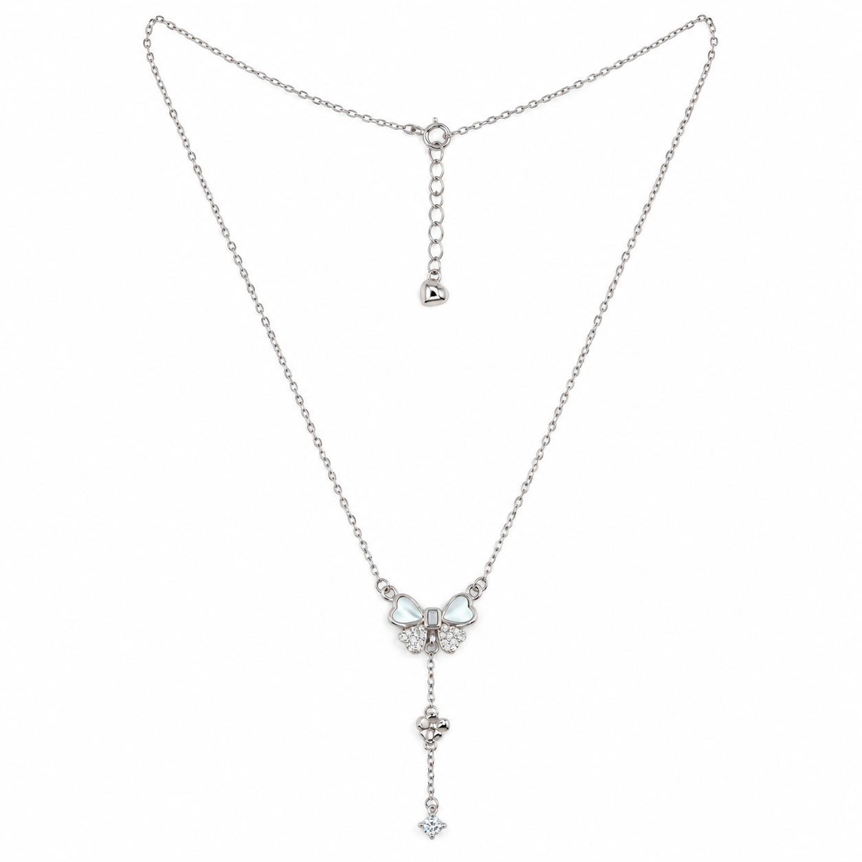 925 Silver Double Butterfly Drop Chain Necklace