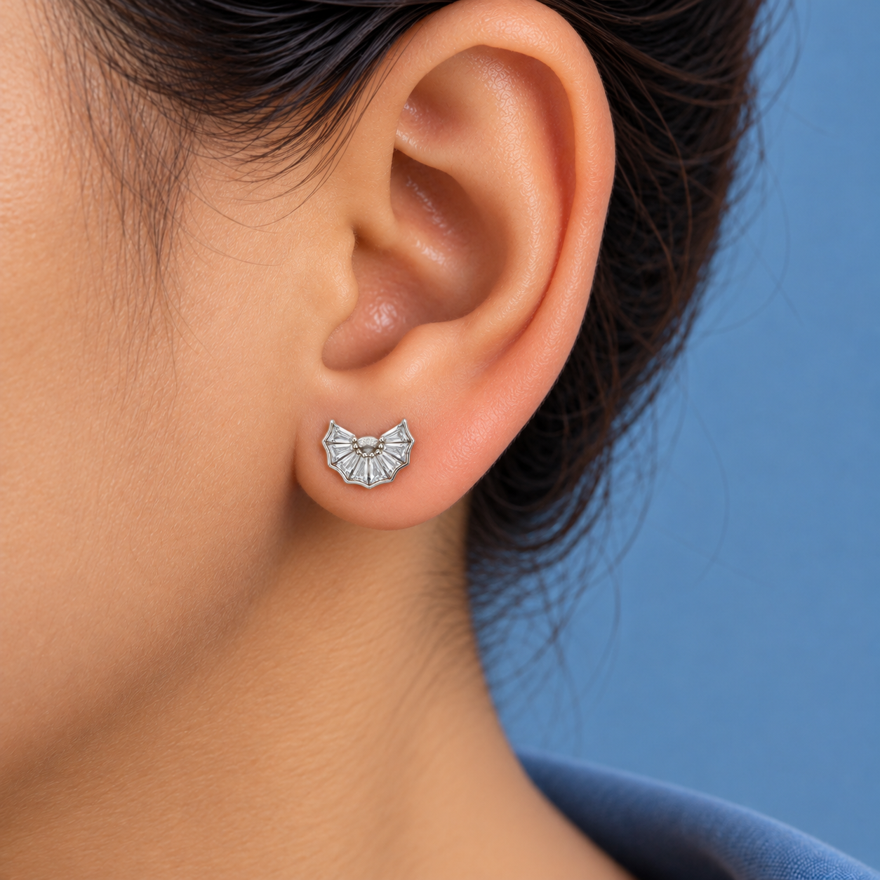 Elegant Baguette Stone 925 Sterling Silver Stud Earrings