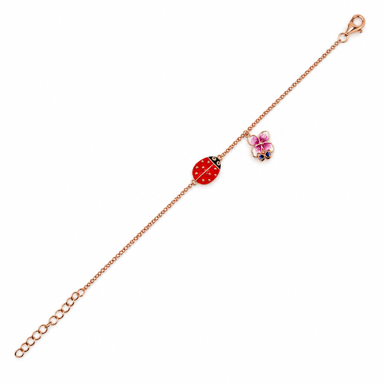 925 Silver Rose Gold Ladybug Charm Bracelet