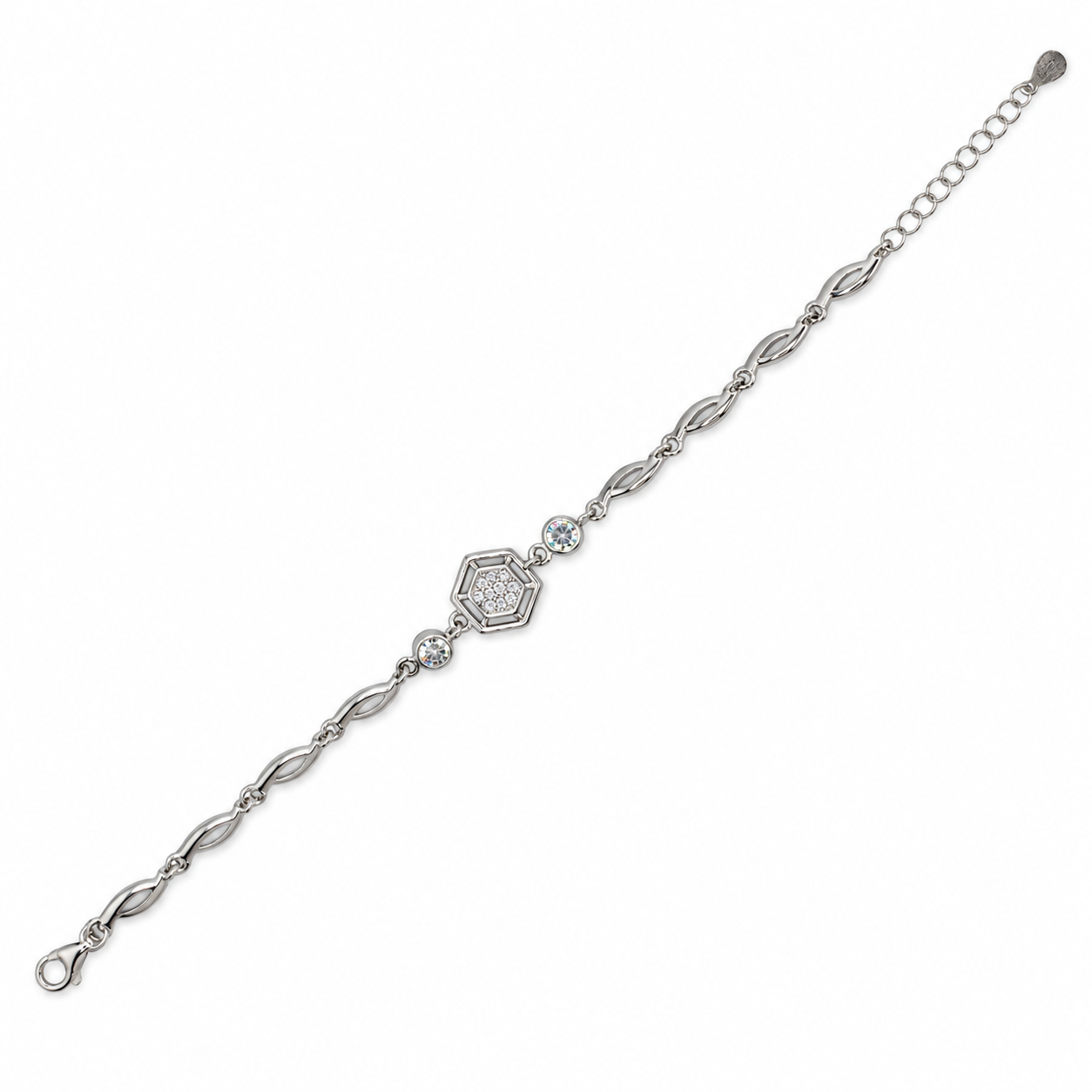 925 Silver Hexagon Stone Link Bracelet