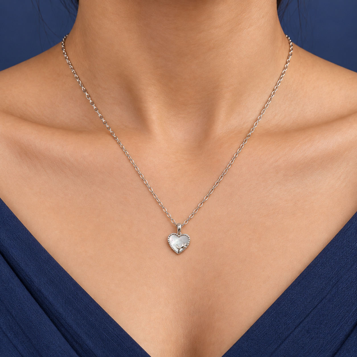 925 Silver Mother of Pearl Heart Pendant Necklace