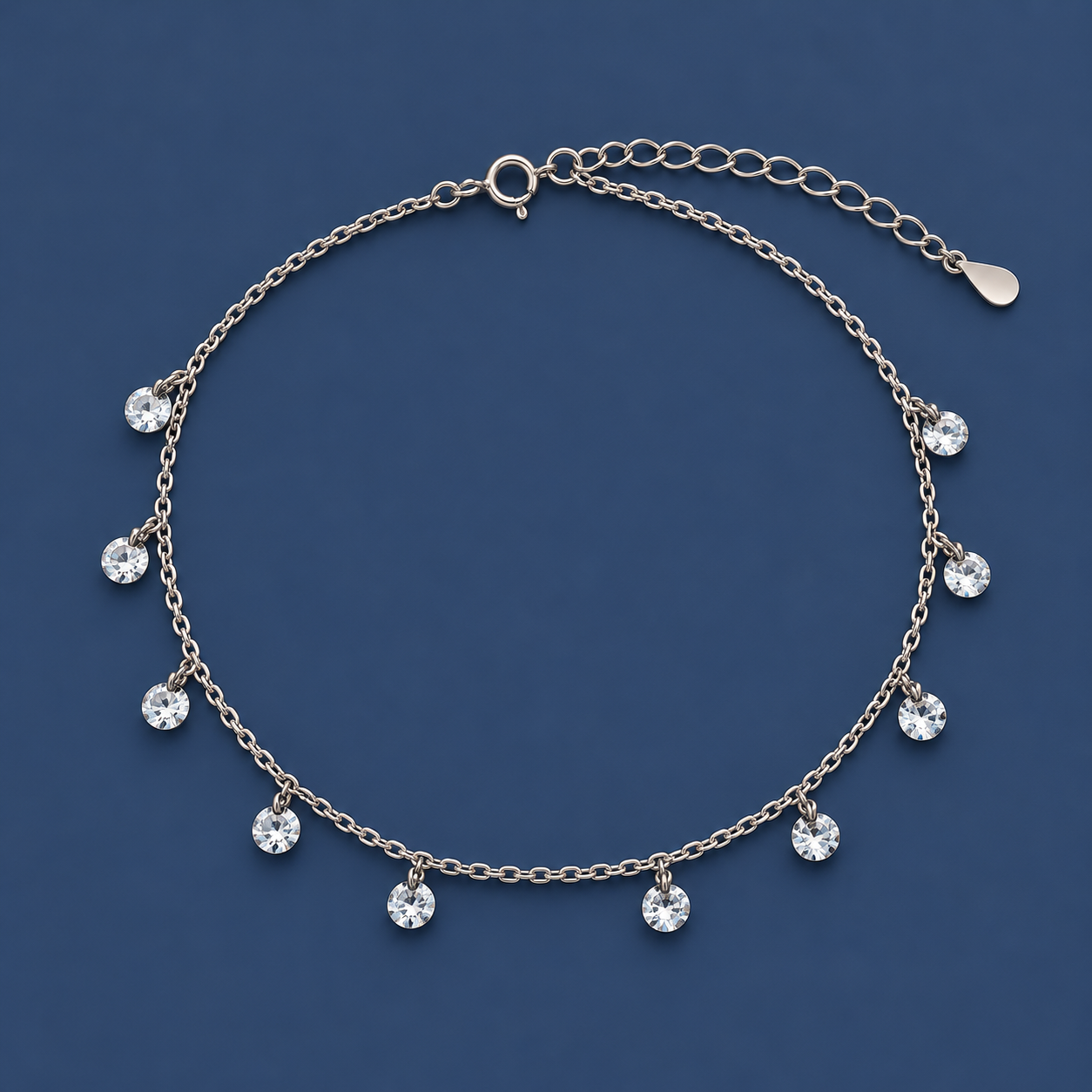 Crystal Drop 925 Silver Anklet Pair