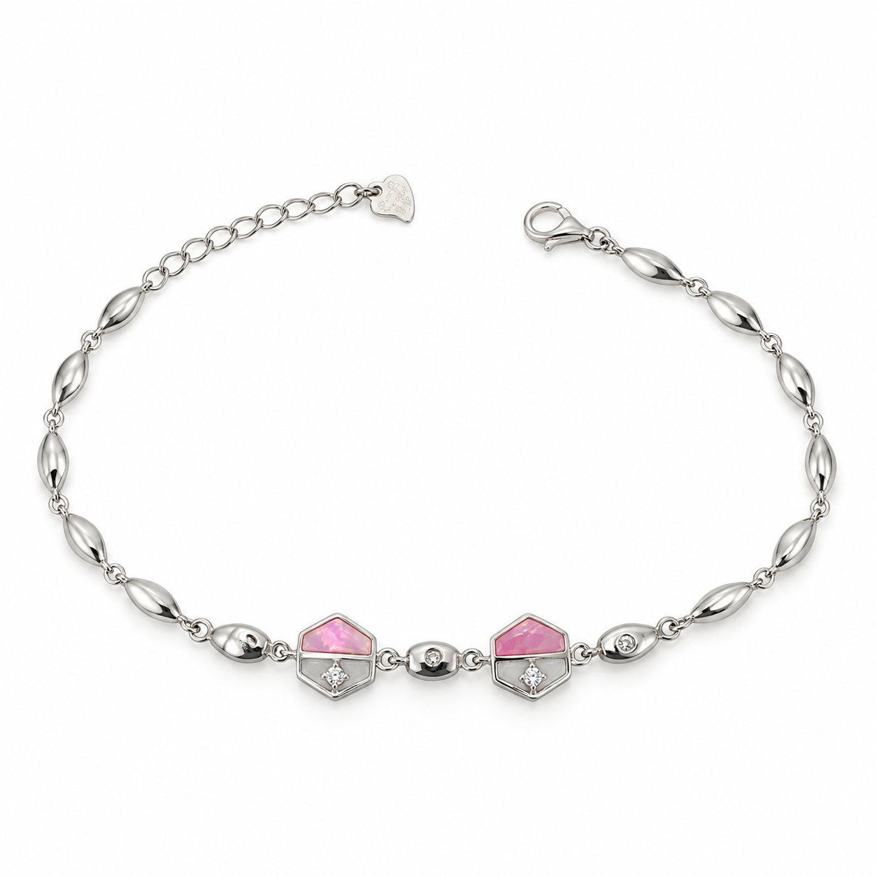 925 Silver Pink Geometric Charm Bracelet