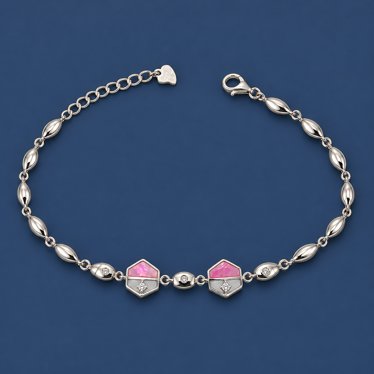 925 Silver Pink Geometric Charm Bracelet