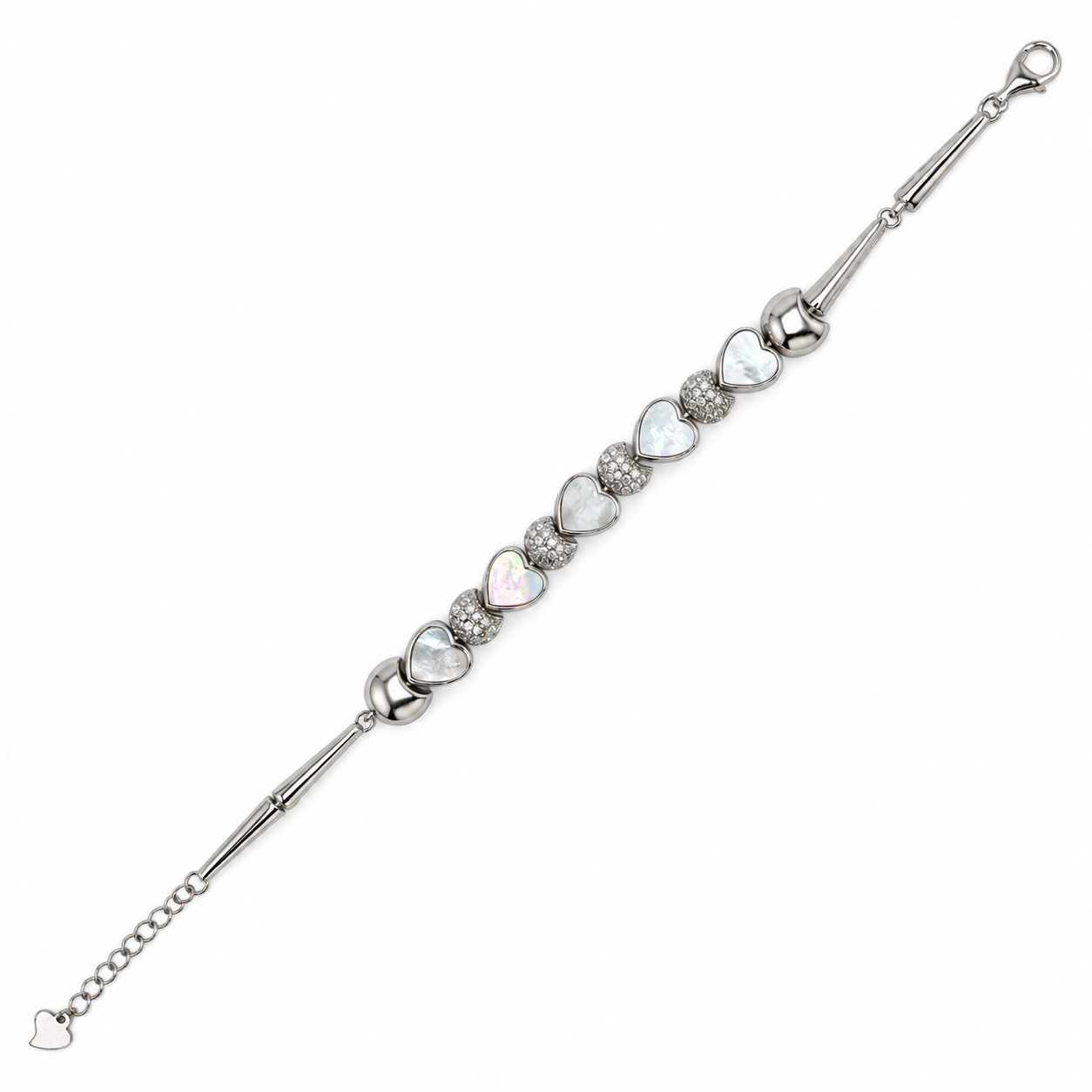 925 Silver Pearl Heart Stone Bracelet