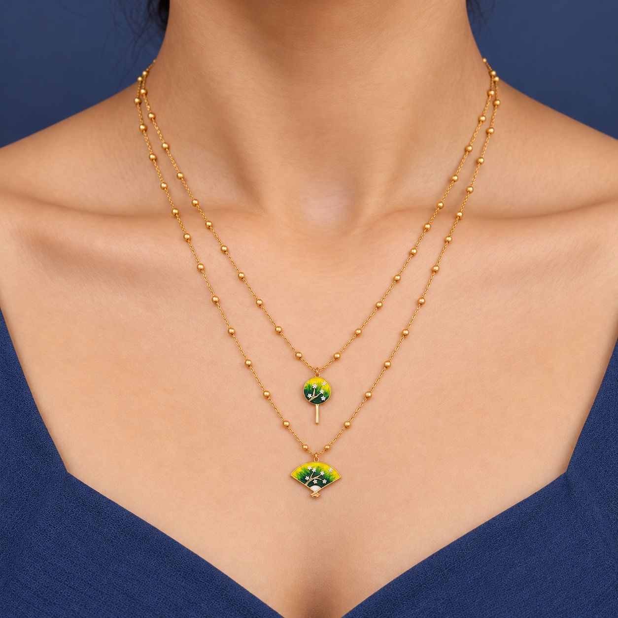925 Silver Rose Gold Floral Fan Layered Necklace