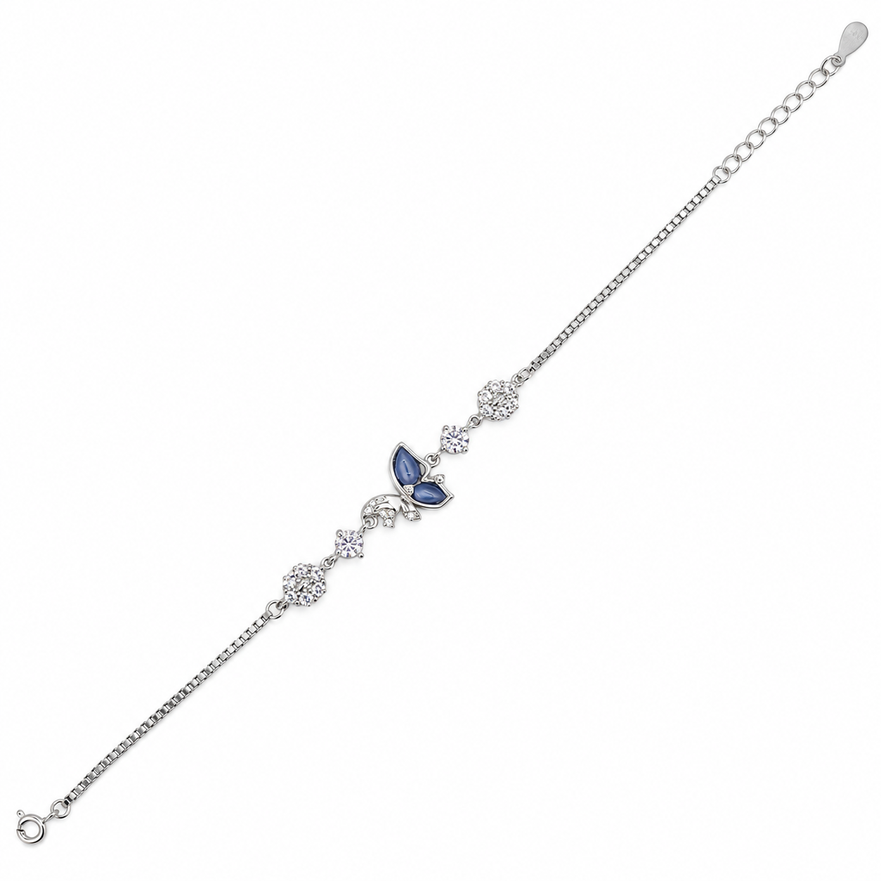925 Silver Blue Floral Charm Bracelet