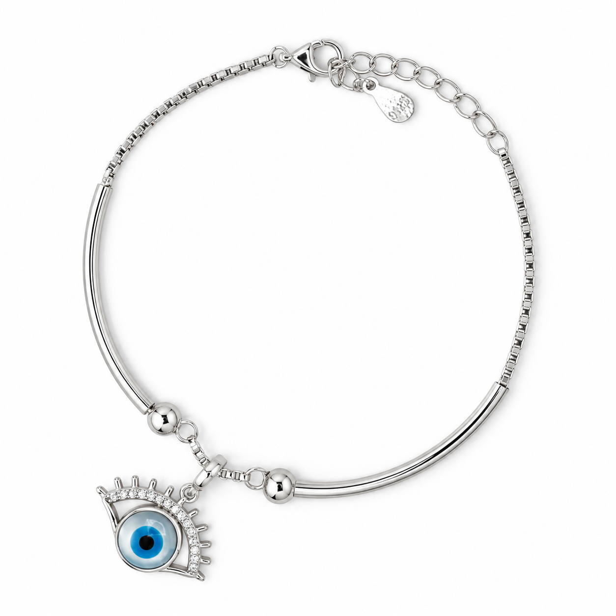 Evil Eye Charm 925 Silver Kada Bracelet