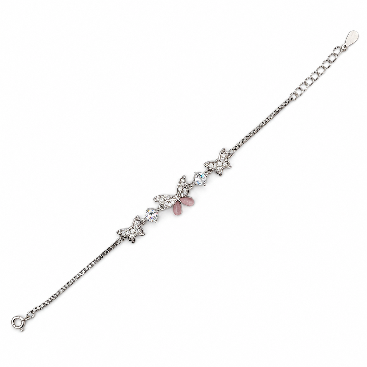 925 Silver Pink Butterfly Stone Bracelet