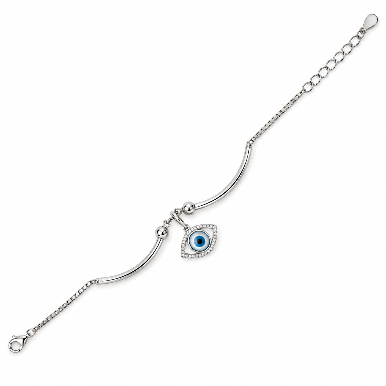 Blue Evil Eye Pendant 925 Silver Kada Bracelet