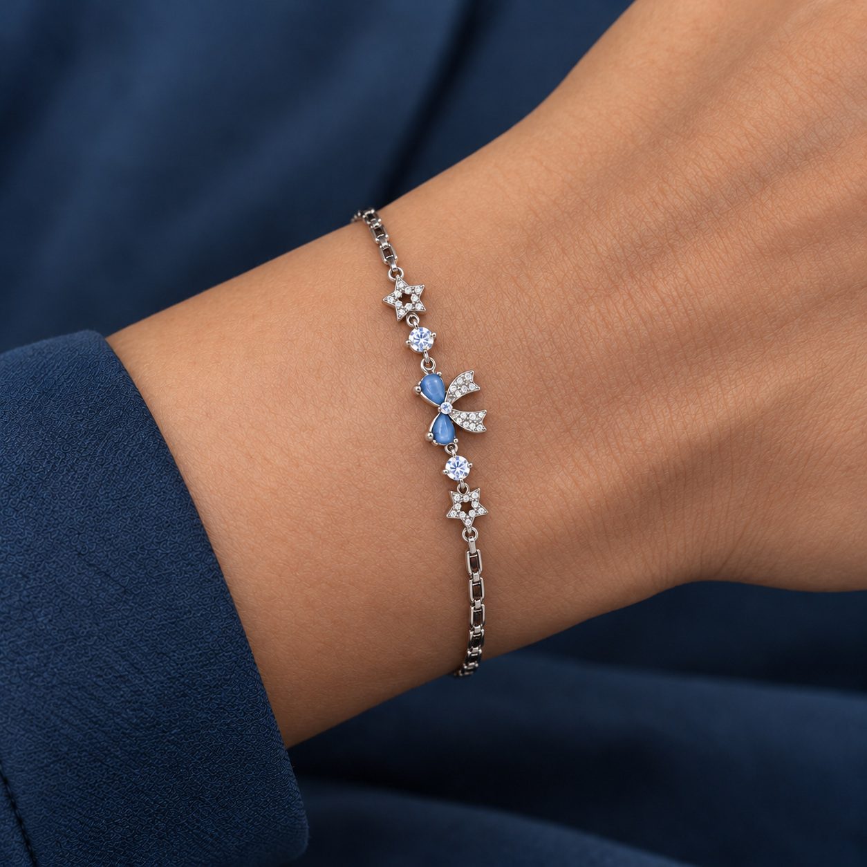 925 Silver Blue Butterfly & Star Bracelet