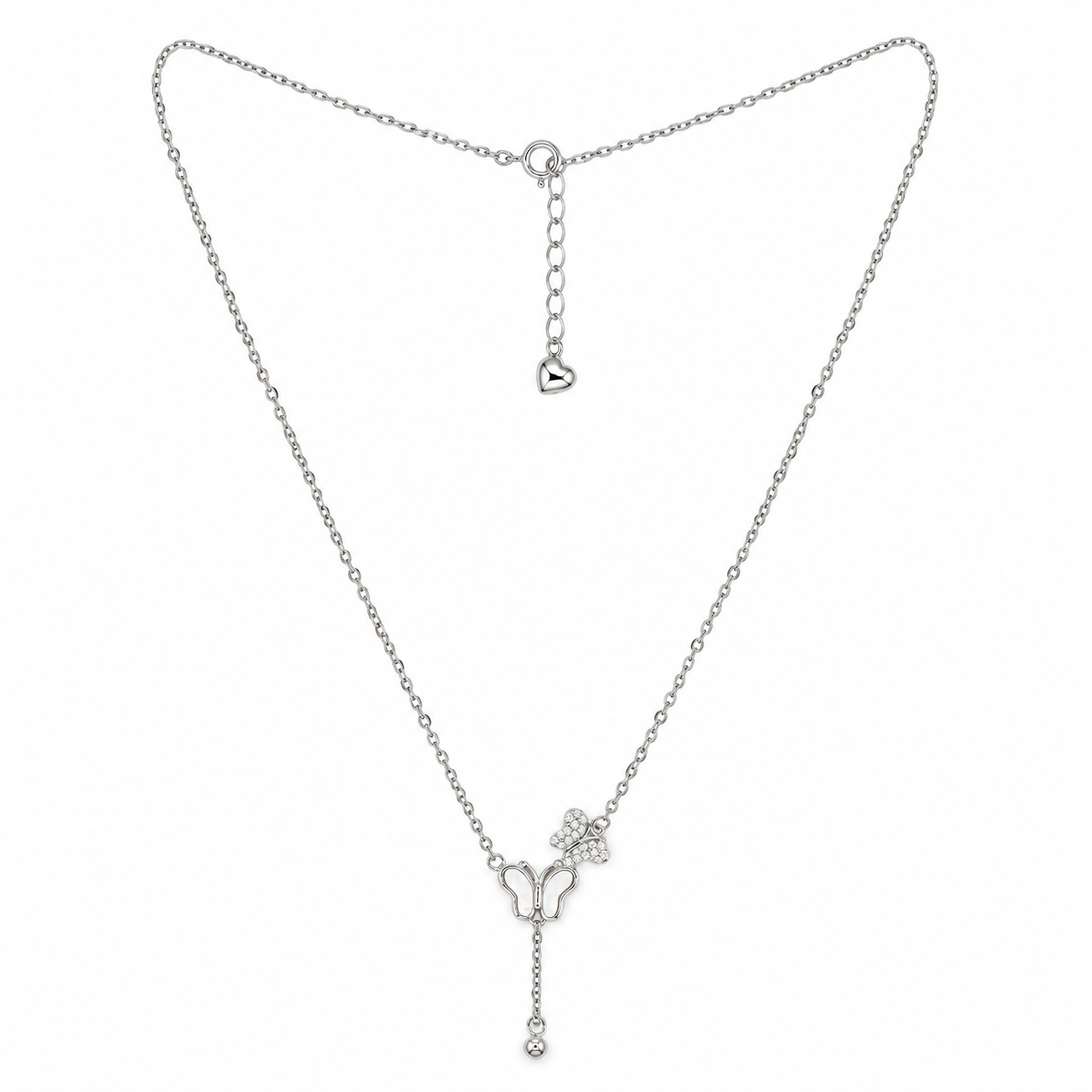 925 Silver Double Butterfly Drop Chain Necklace