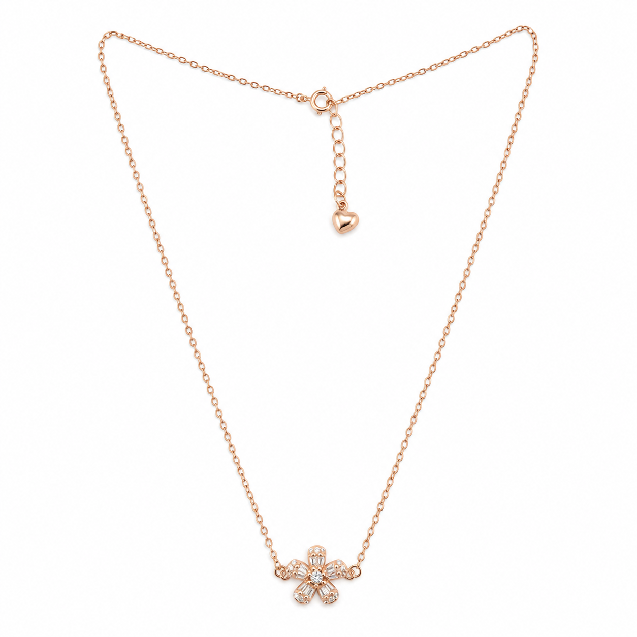 925 Silver Rose Gold Sparkling Floral Necklace