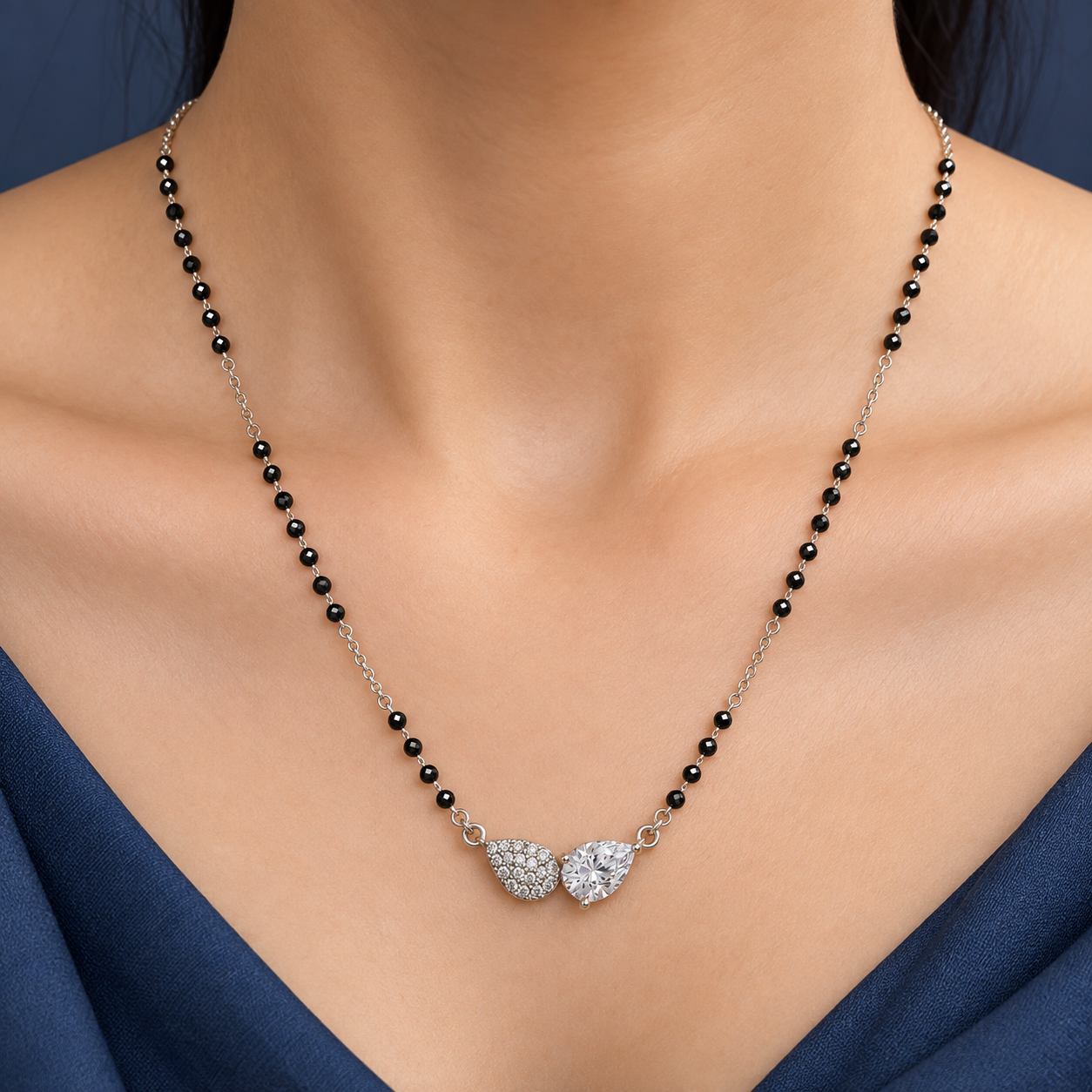 Twin Teardrop 925 Silver Mangalsutra