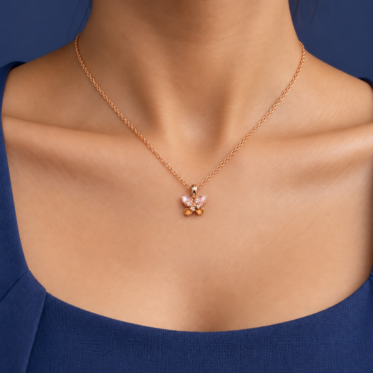 925 Silver Rose Gold Butterfly Pendant Necklace