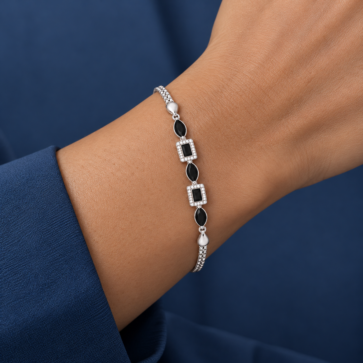925 Silver Black Stone Geometric Bracelet