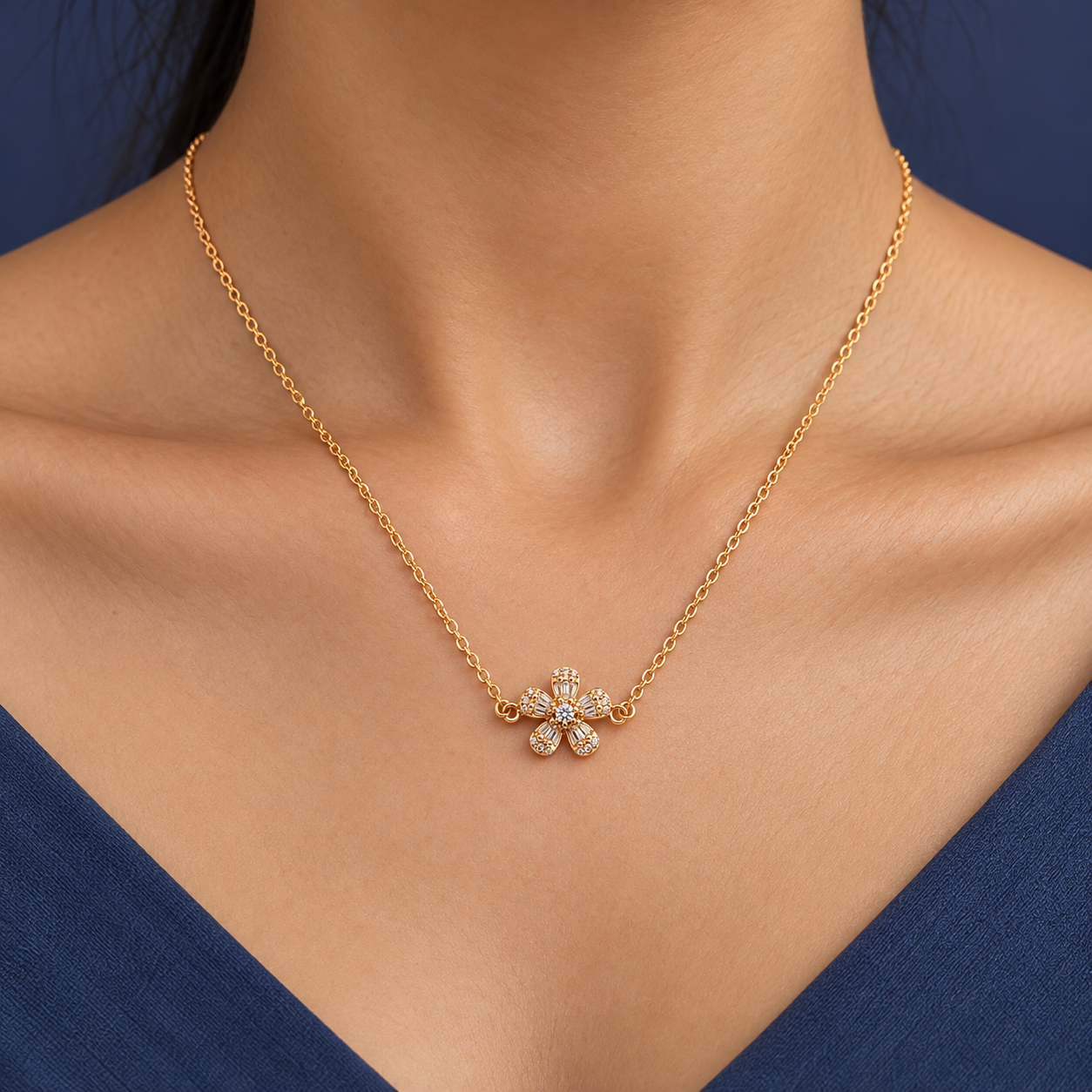 925 Silver Rose Gold Sparkling Floral Necklace