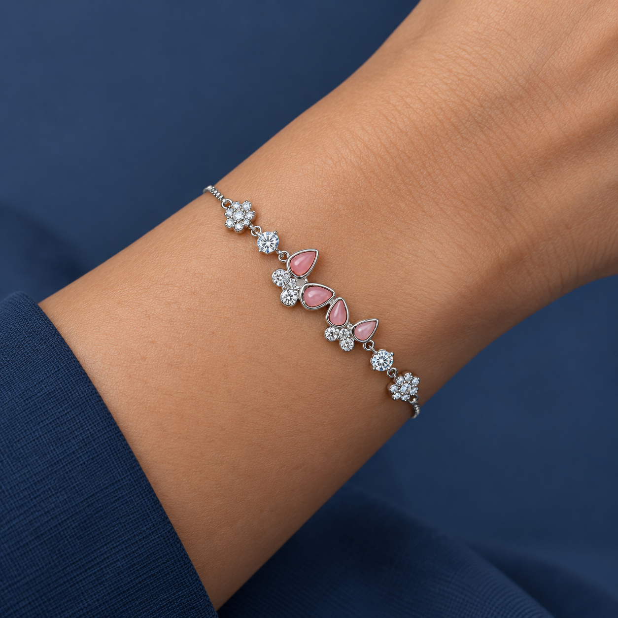 925 Silver Pink Petal Floral Bracelet