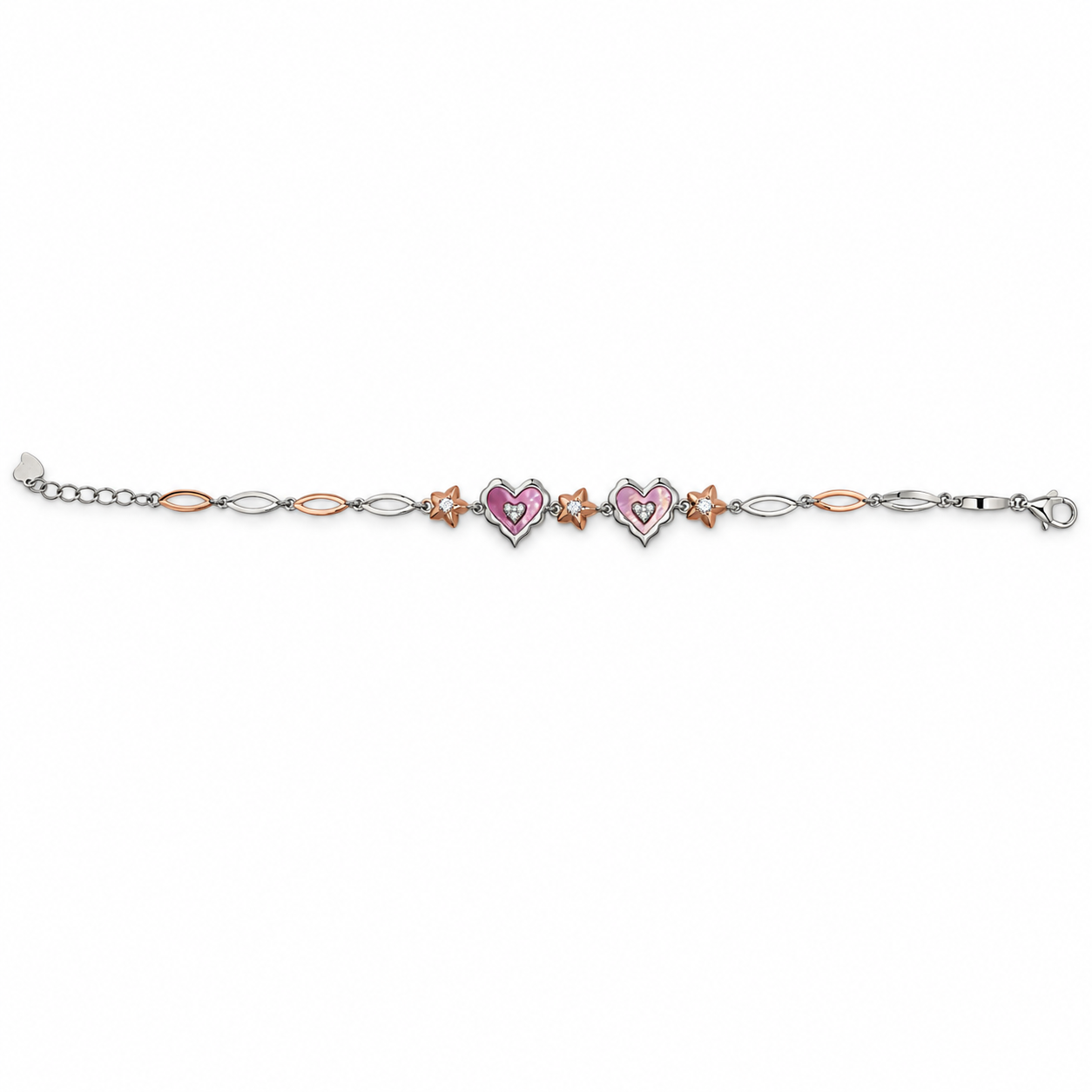 925 Silver Pink Heart & Star Charm Bracelet