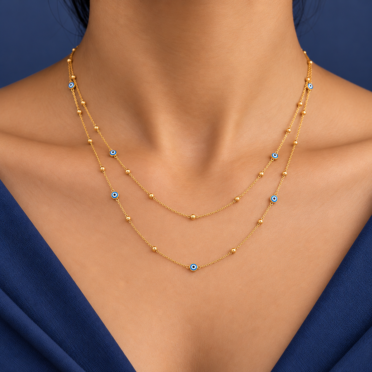 925 Silver Gold Plated Evil Eye Layered Necklace