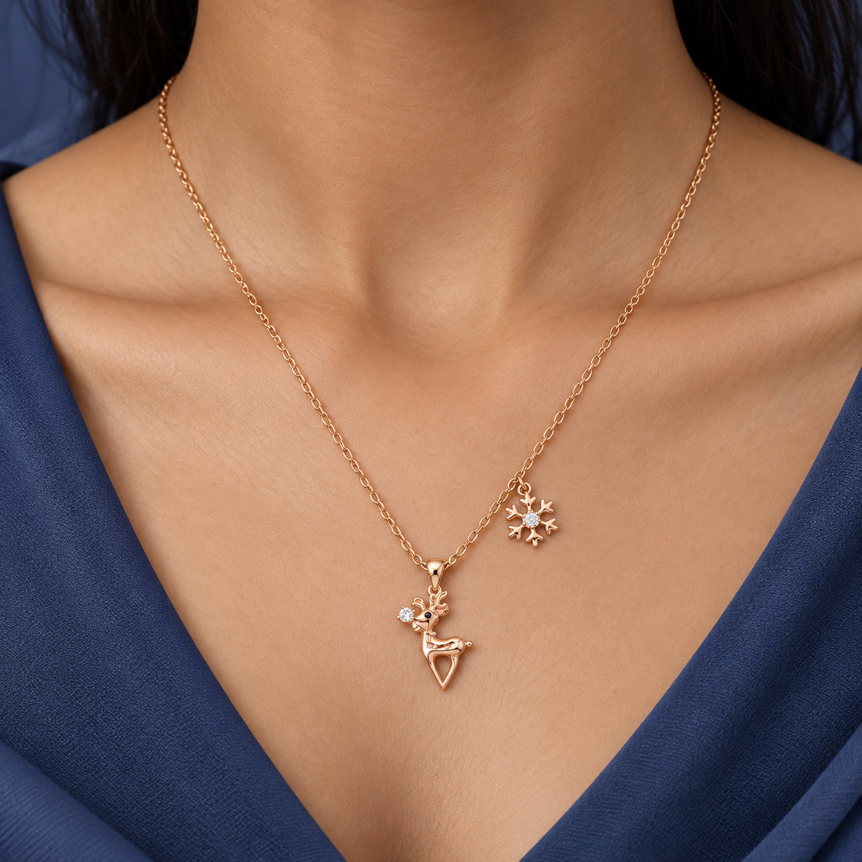 Reindeer Charm Rose Gold Necklace