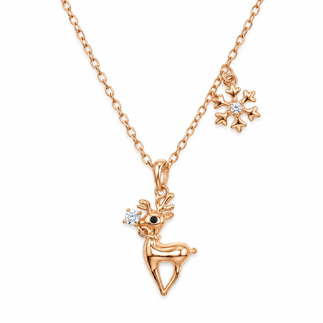 Reindeer Charm Rose Gold Necklace