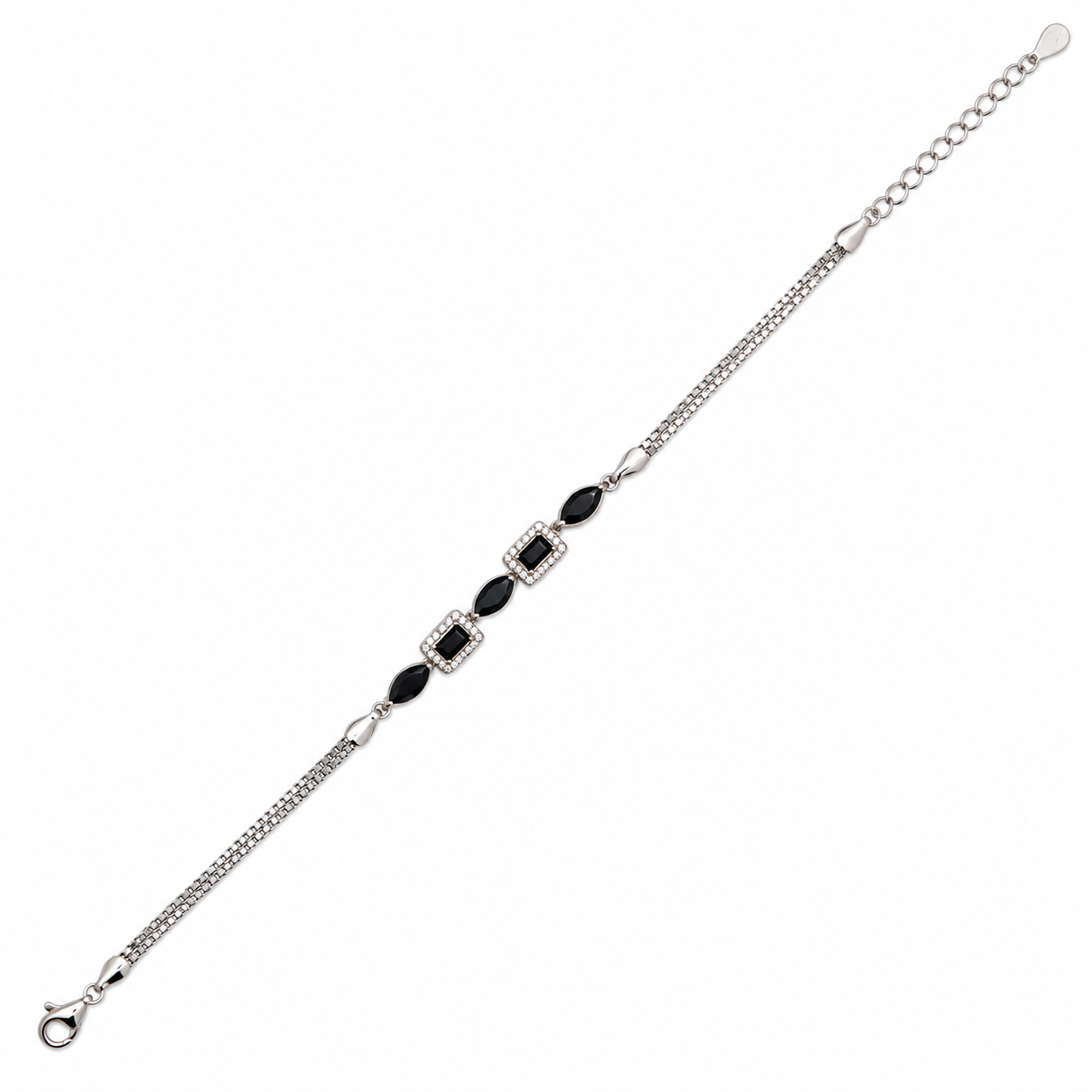 925 Silver Black Stone Geometric Bracelet