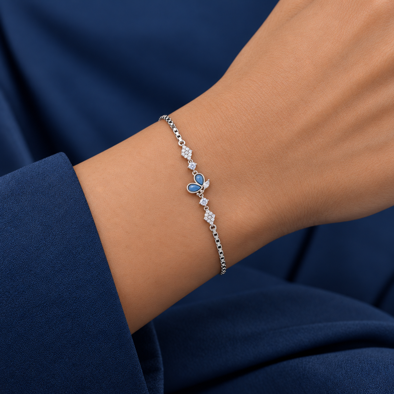 925 Silver Blue Butterfly Stone Bracelet
