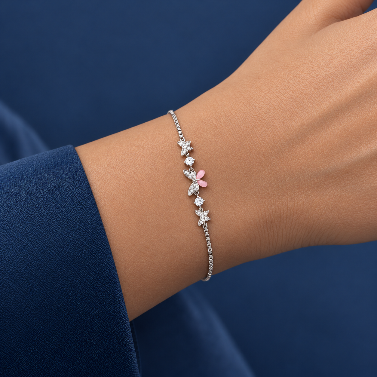 925 Silver Pink Butterfly Stone Bracelet
