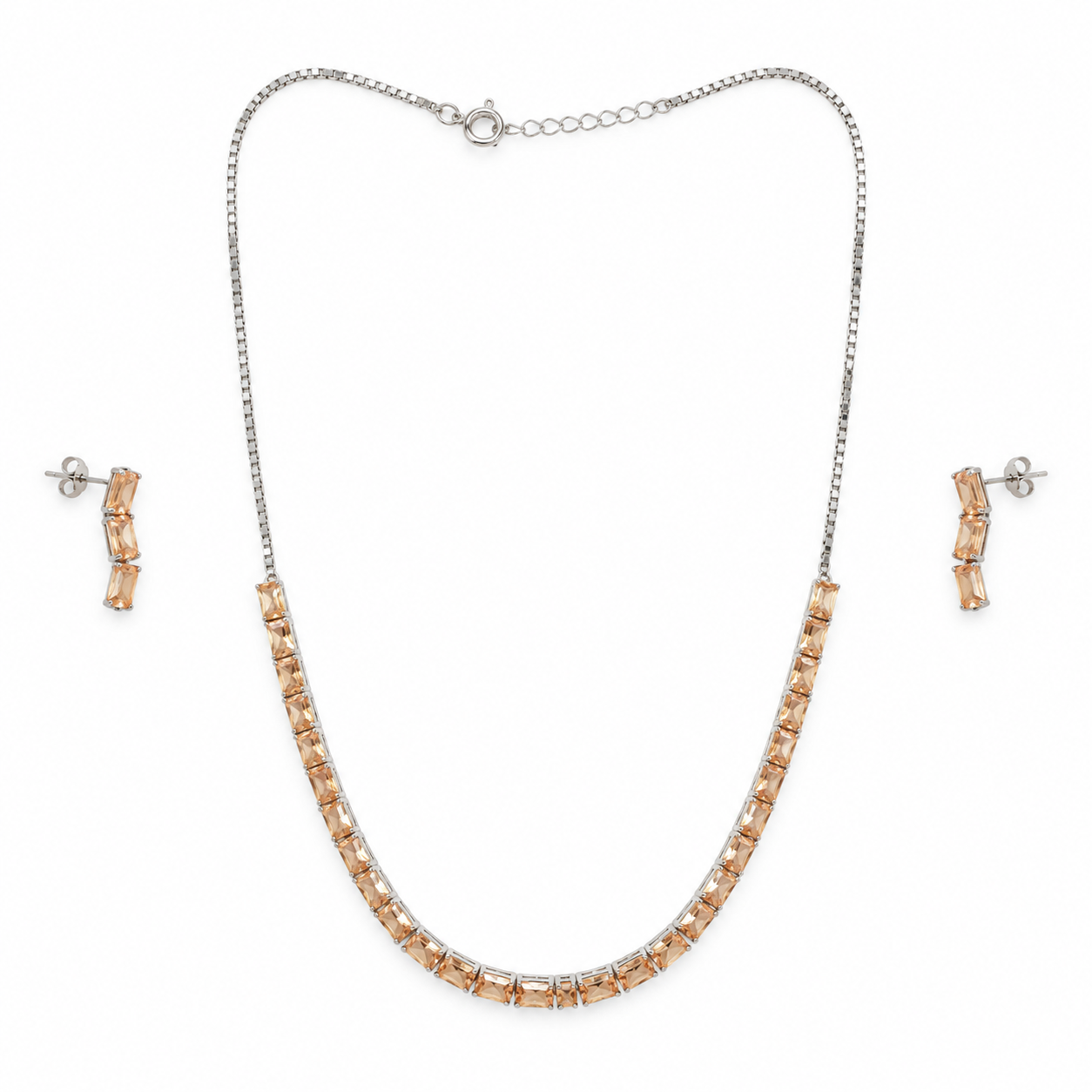 925 Silver Champagne Stone Necklace & Earrings Set